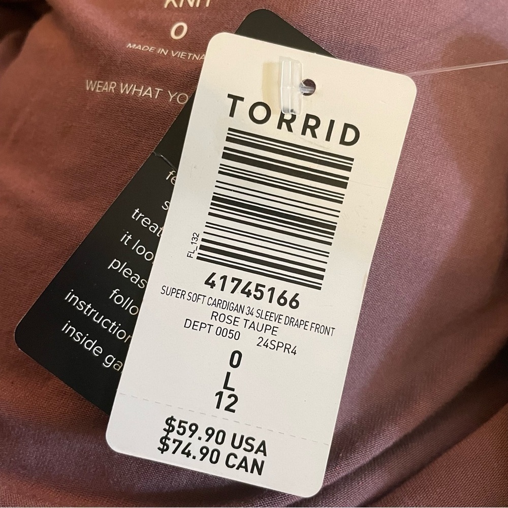 NWT ❤️ Torrid Super Soft 3/4 Sleeve Drape Front Lightweight Cardigan Top Rose, L - Picture 7 of 9